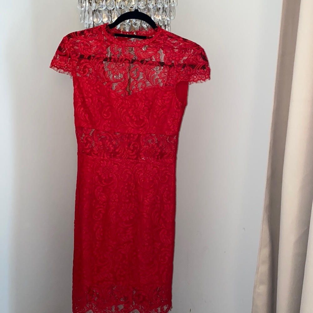 red lace midi dress XS
